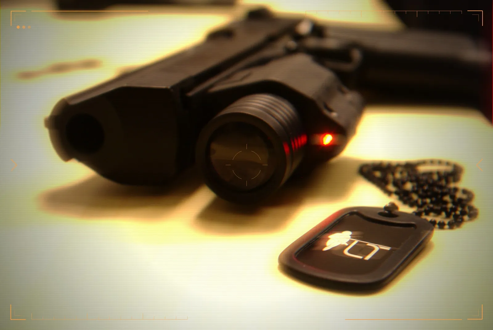 A laser tagger with its configurable emitter, beside a player tag